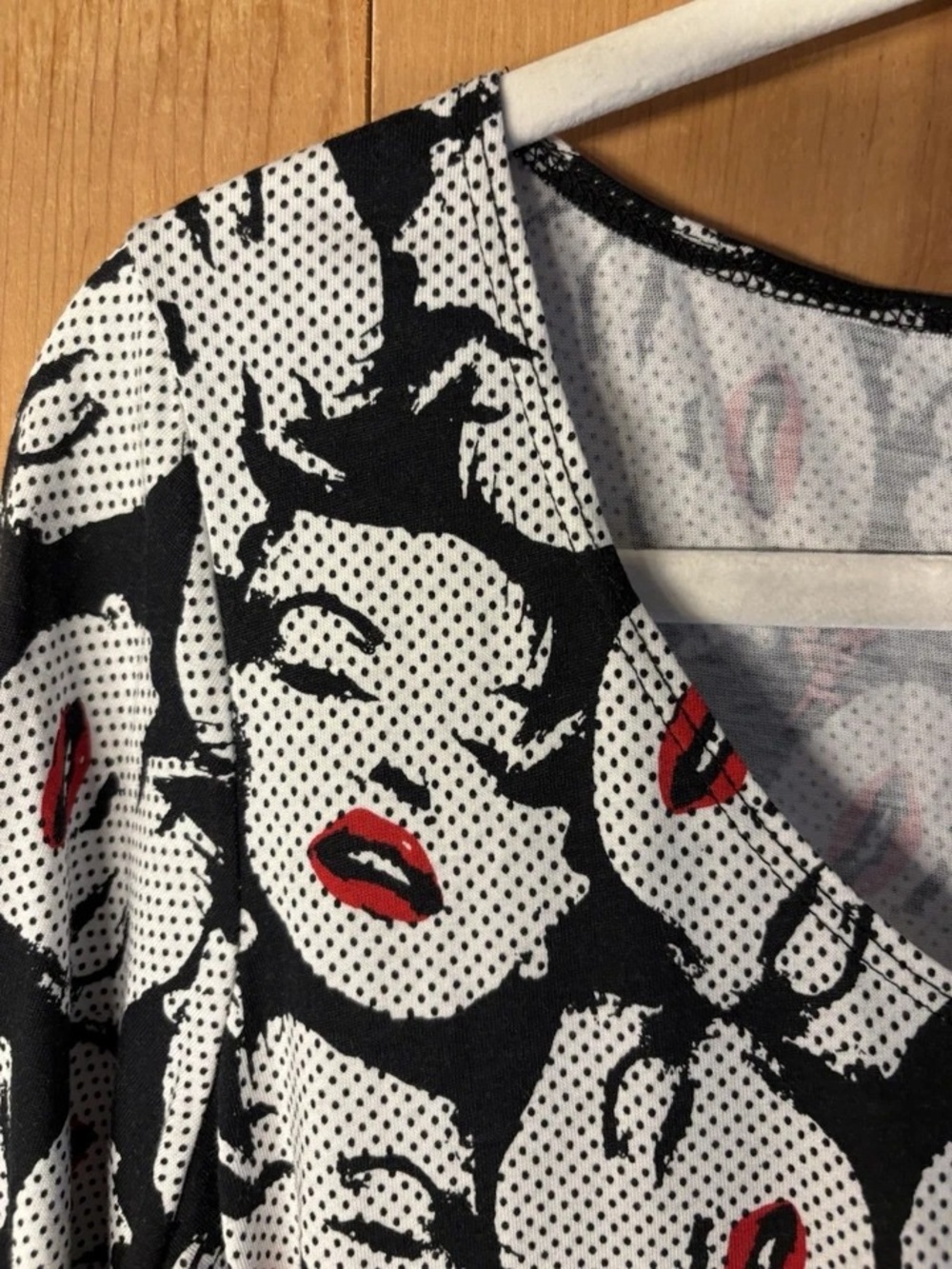 Betsey Johnson Black & White Pop-Art Face Print Midi Dress with Red Lips - Picture 9 of 15